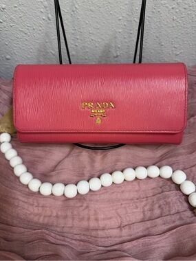 Prada Pink Saffiano Lux Leather Flap Continental Wallet